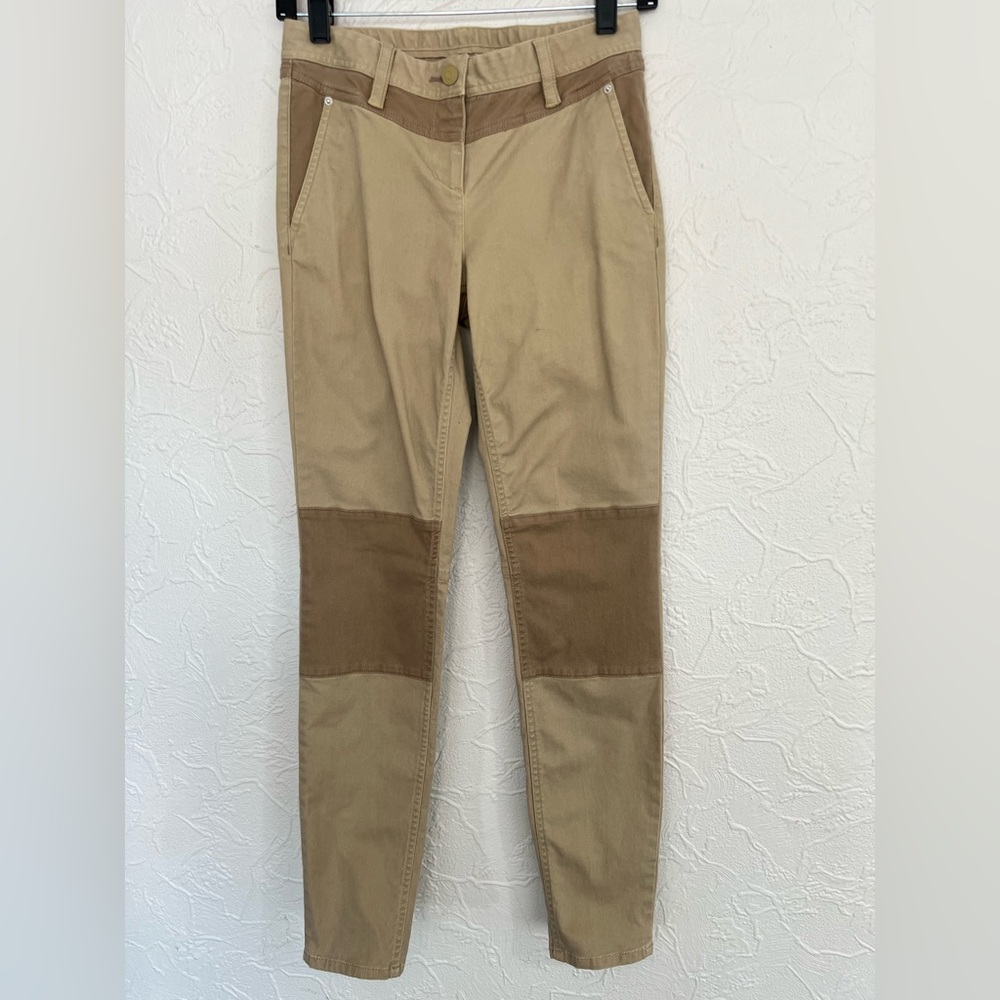 WOMENS ARMANI EXCHANGE KHAKI PATCHWORK KNEE CHINO SIZE 0 CLEAN 28” INSEAM